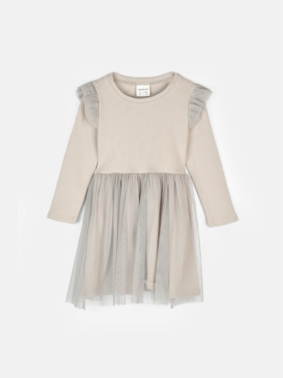 Dress with tulle shirt and ruffles