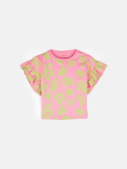 Cotton t-shit with print and ruffles