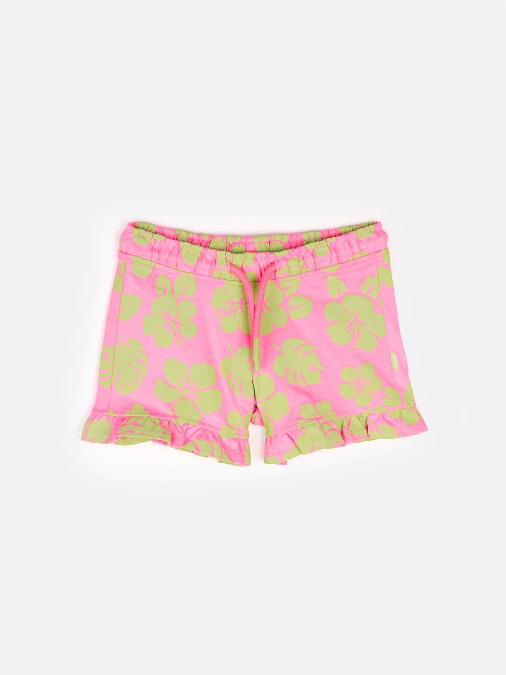 Cotton shorts with print and ruffles