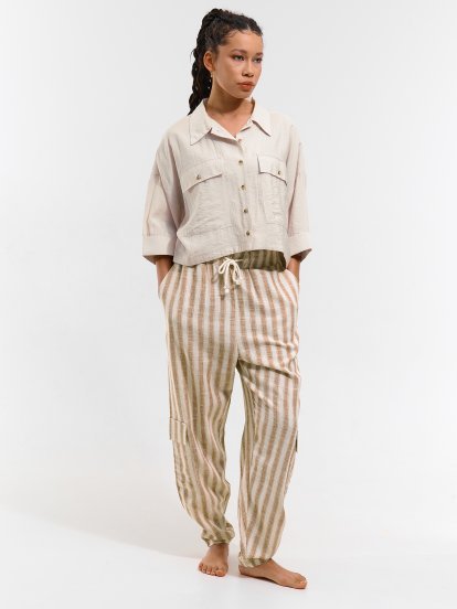 Linen blend striped pants