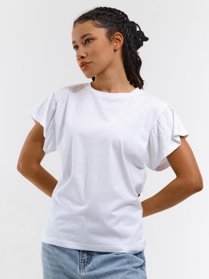 Basic cotton ruffle sleeve t-shirt