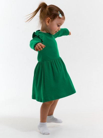 Cotton ribbed dress with ruffles