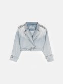 Cropped denim trench coat