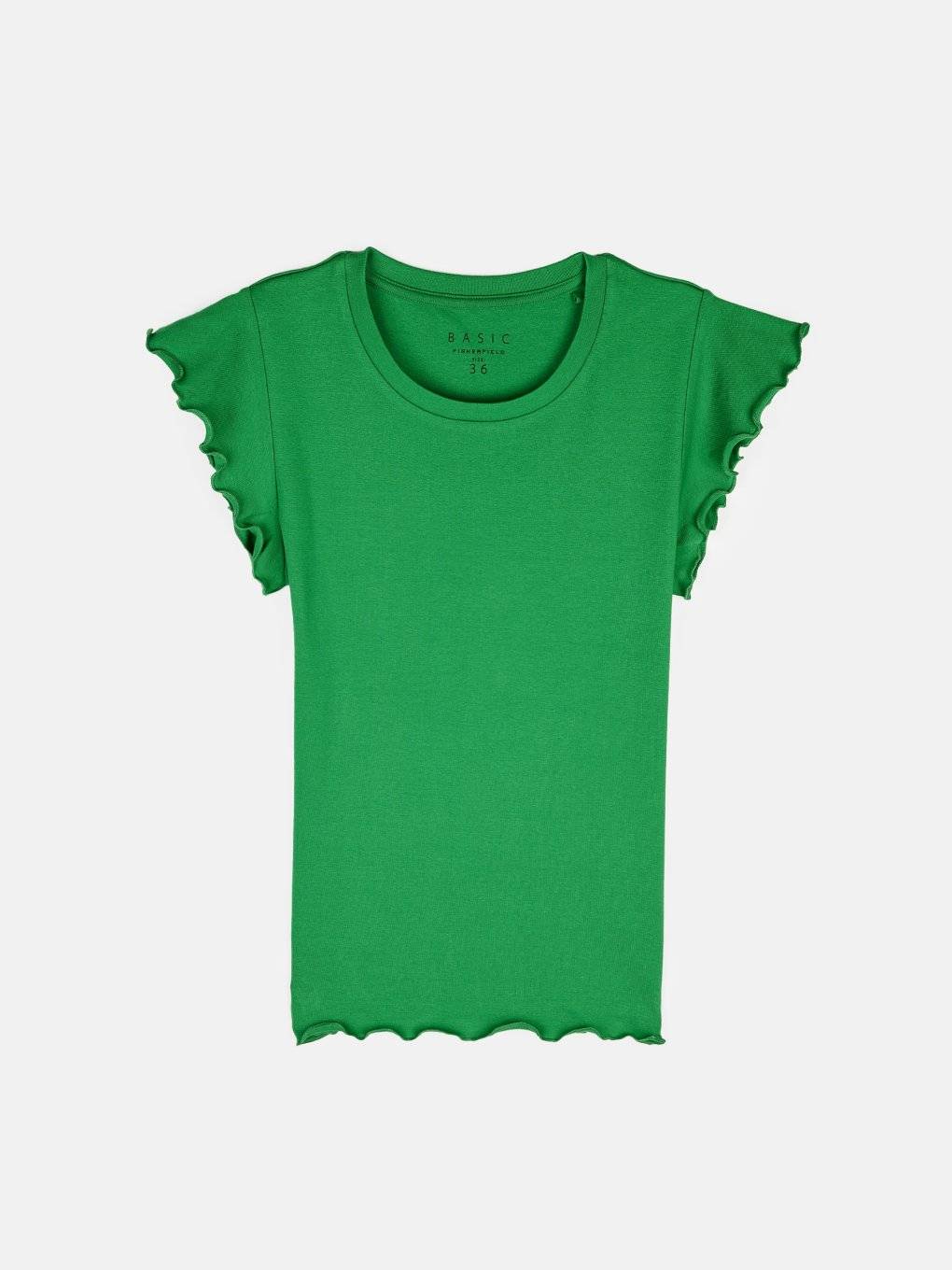 Basic stretchy t-shirt with lettuce hems
