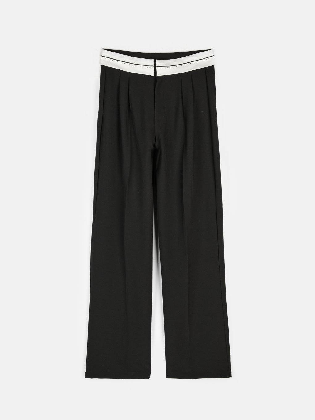Wide leg trousers with turn-down waist