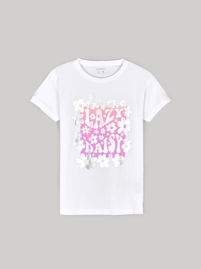 Cotton t-shirt with metalic print