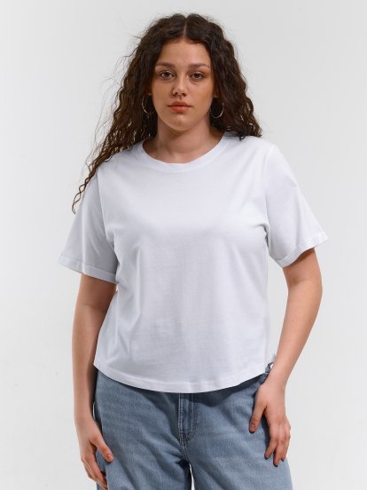 Базова дълга памучна тениска с къс ръкав