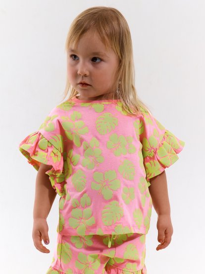 Cotton t-shit with print and ruffles