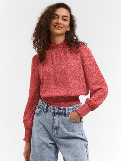 Ženska bluza z vzorcem in dolgimi rokavi