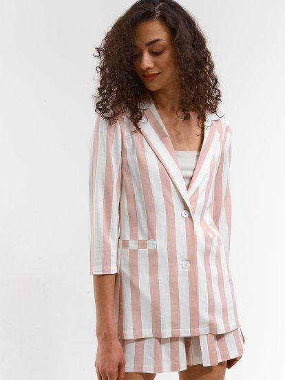 Long striped linen blend blazer