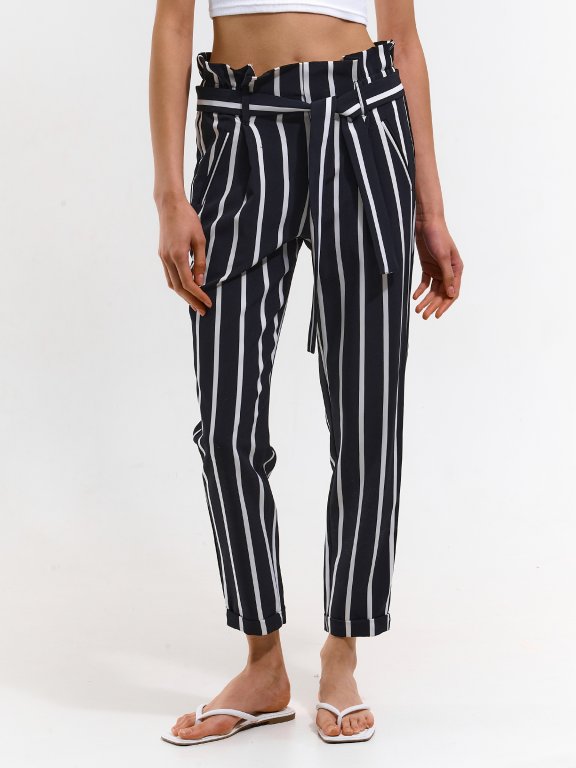 Striped pants with belt