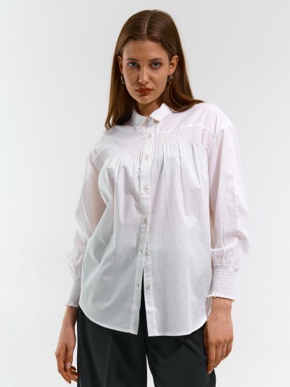 Памучна блуза с дълъг ръкав