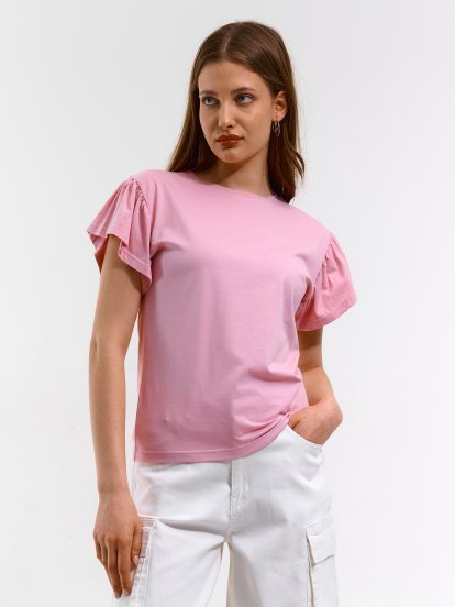 Klasyczny bawełniany t-shirt z marszczeniami