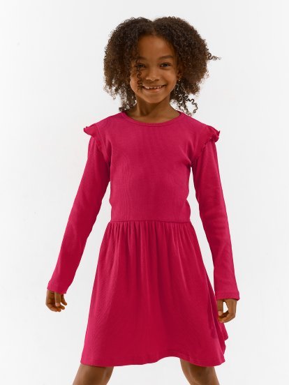 Cotton ribbed dress with ruffles