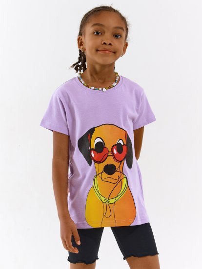 Cotton t-shirt with dog print