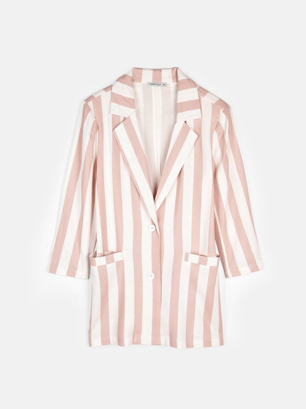 Long striped linen blend blazer