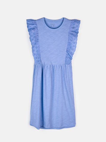 Cotton dress with broderie ruffle