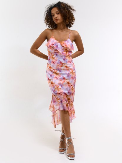 Ladies strap dress with floral print