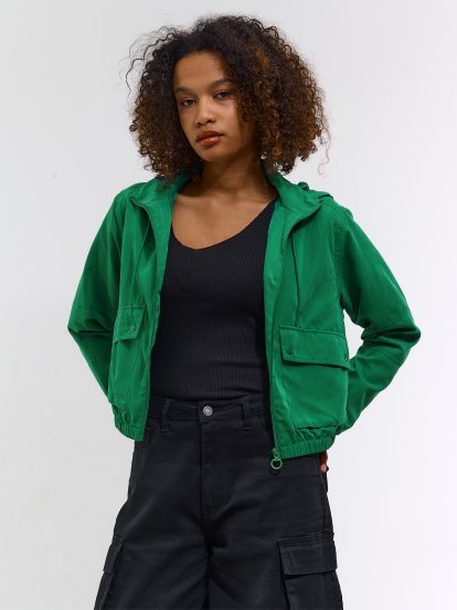 Cropped bomber jacket with hood
