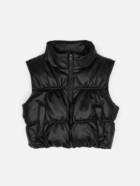 NWT Zara Faux Leather Puffer Vest Size authentic XL