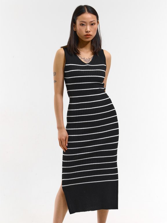 Ladies striped dress without sleeves | GATE