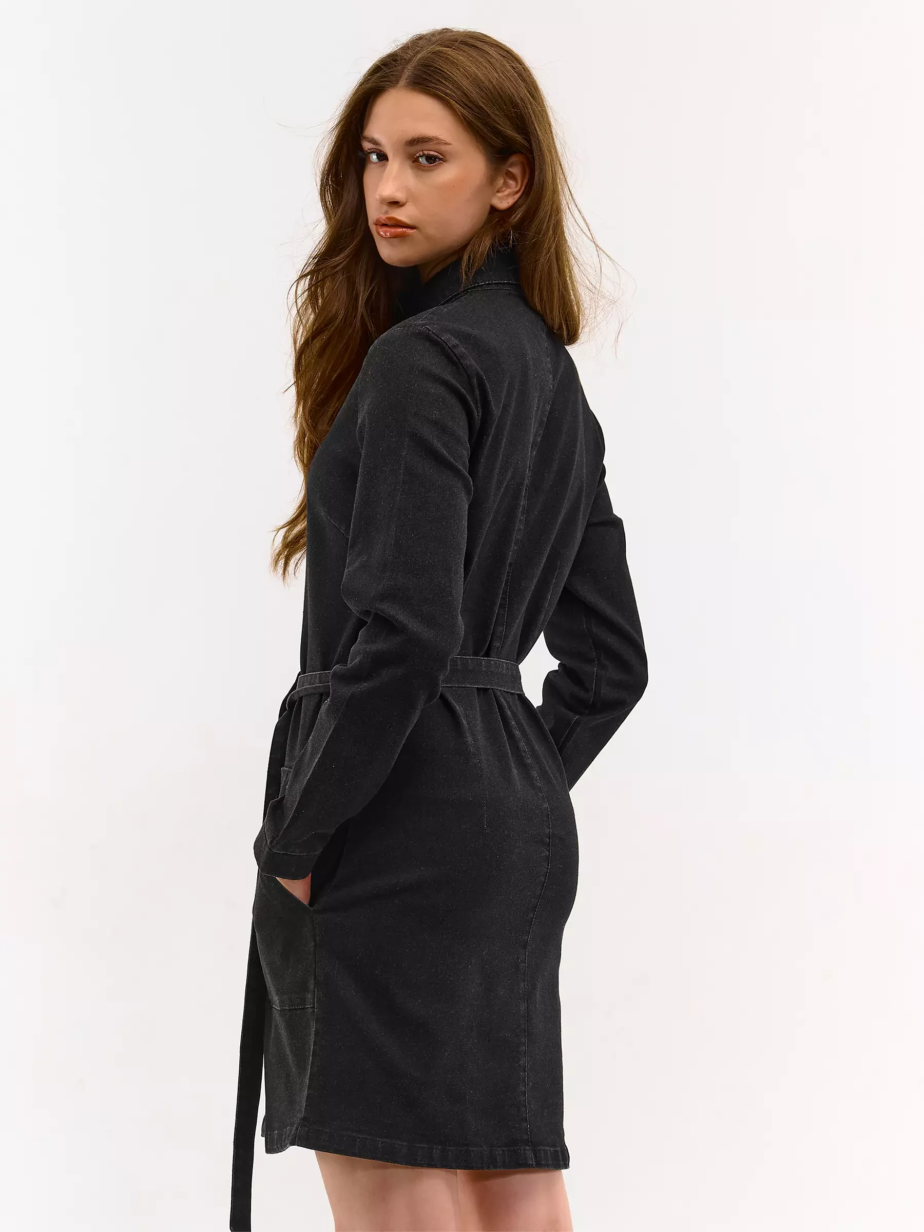 denim dress with black belt Ladies denim dress with belt