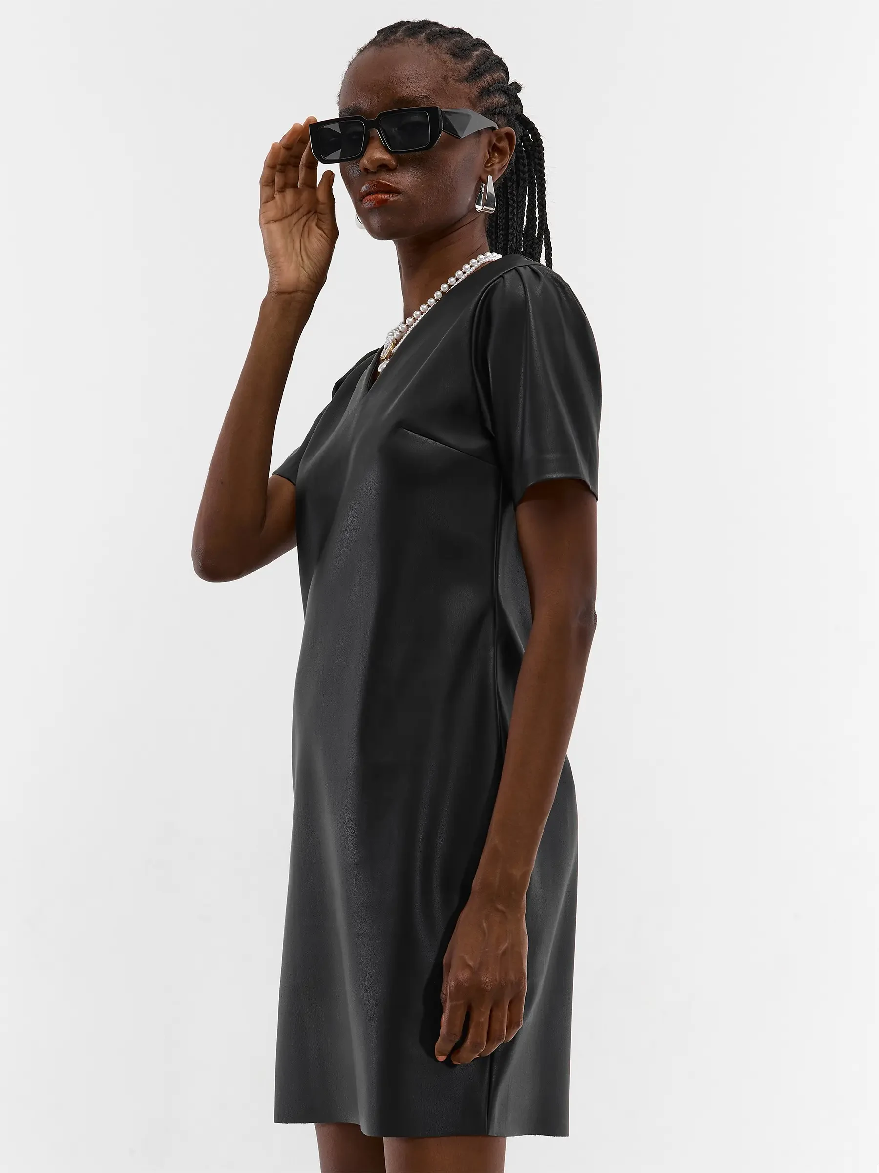 faux leather dress outfit Black Faux Leather Sleeveless Midi Dress - Midi Dresses