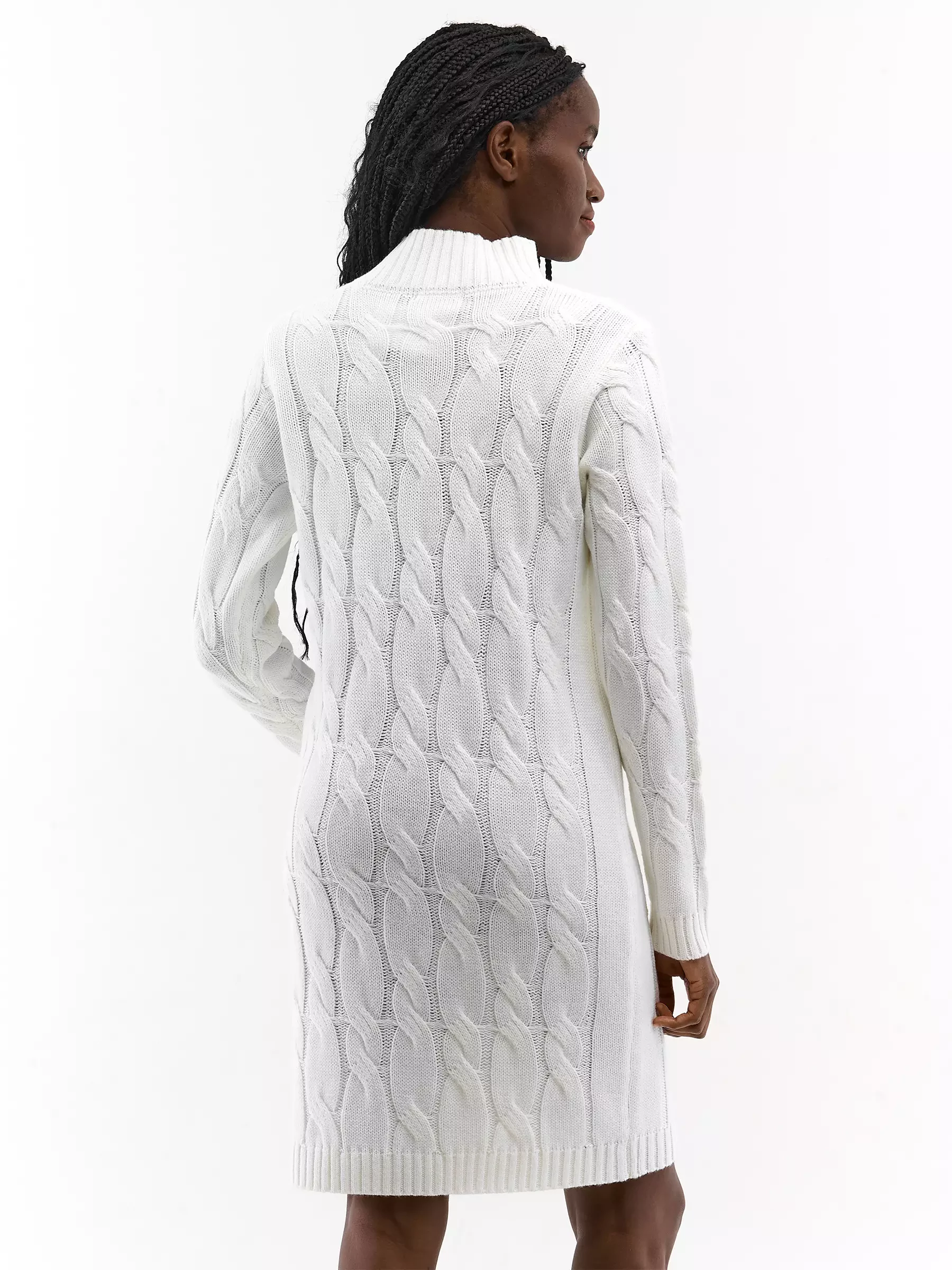 ladies white jumper dress Ladies Italian Faux Fur Cuff Knitted Mini Jumper Dress With Roll Neck