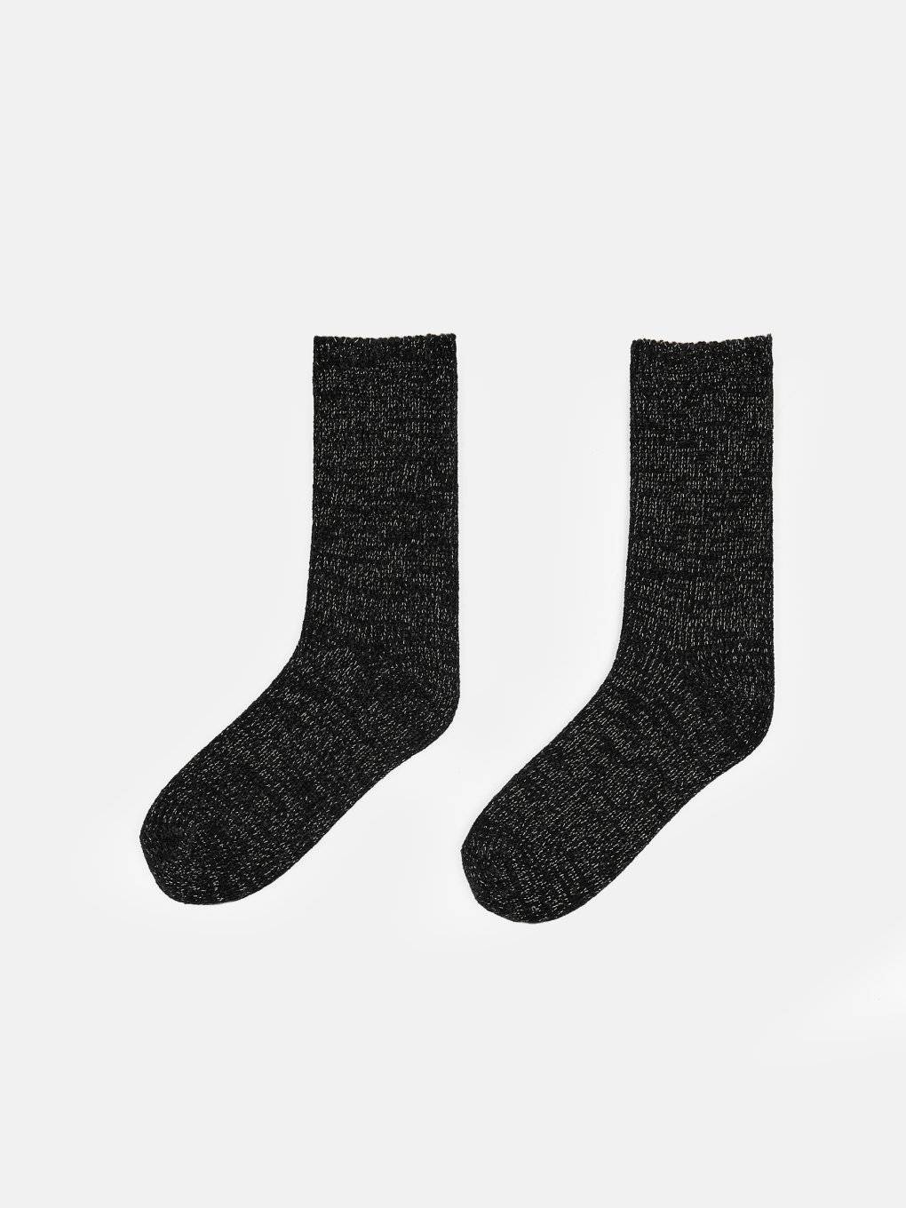 Chenille crew socks with metallic fibre