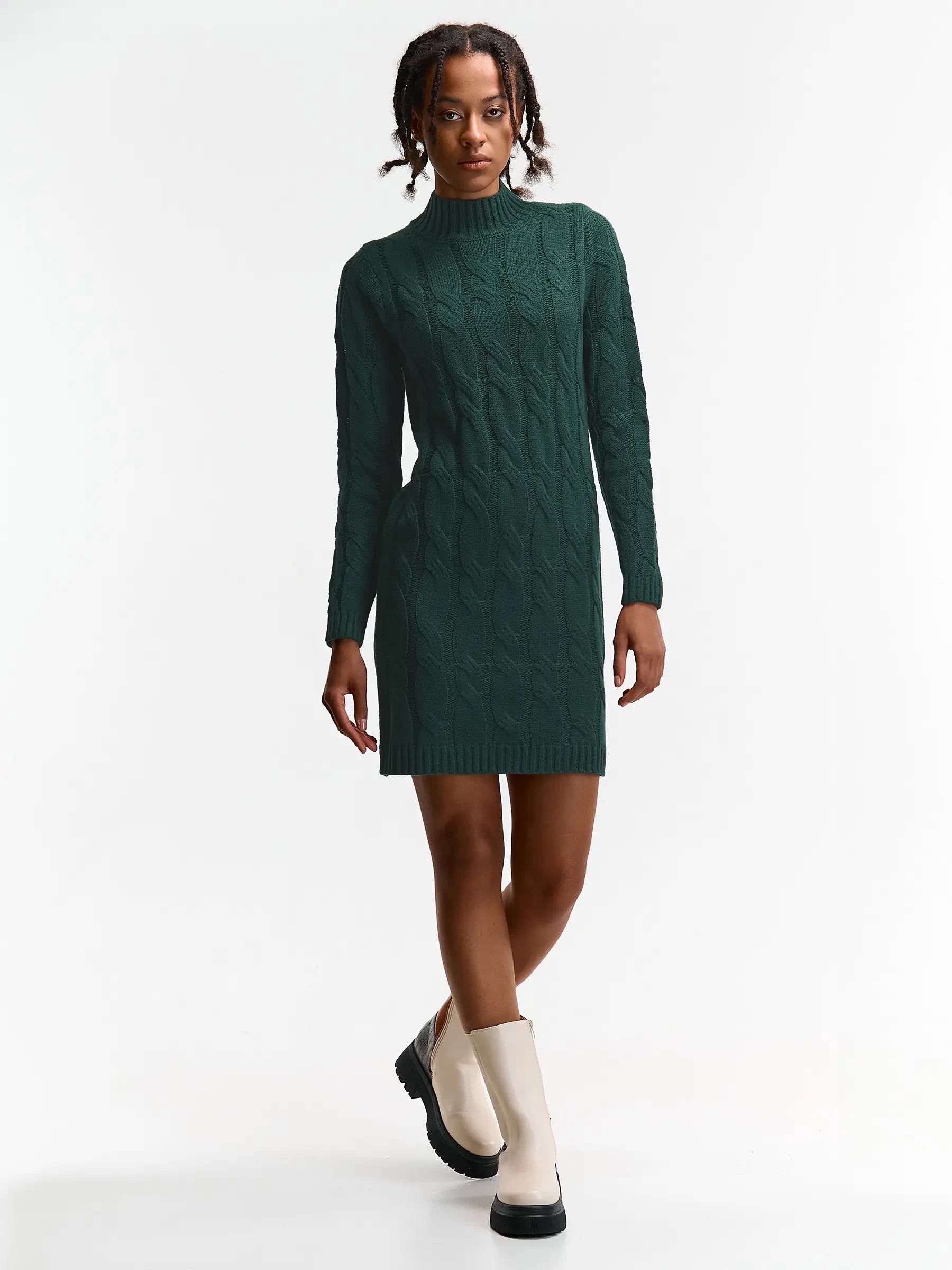 knitted ladies dress Women's Cream Rib-Knit Dress