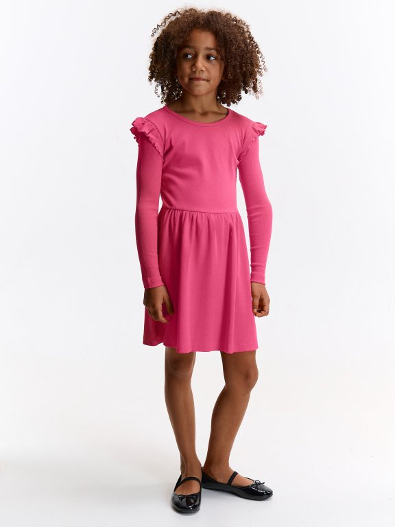 Cotton ribbed dress with ruffles | GATE Cotton ribbed dress with ruffles | GATE