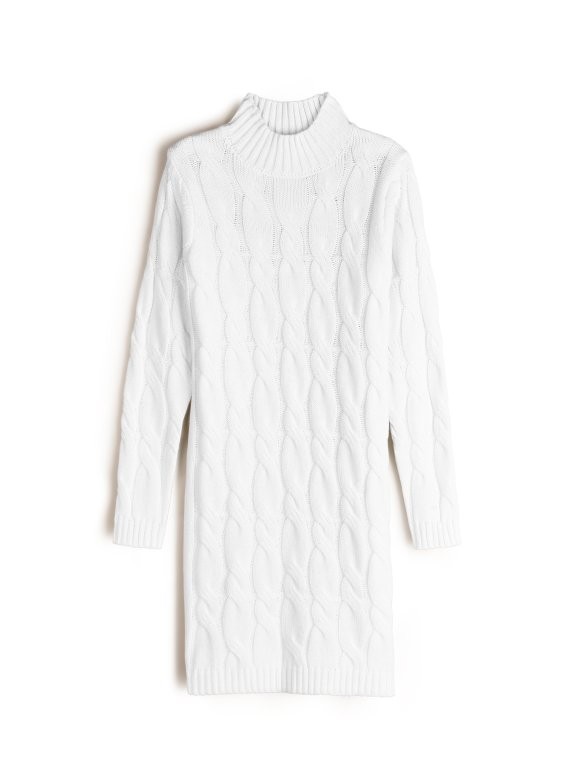 chinese dress ladies Wholesale MOQ6 Cable-Knit V-Neck Long Sleeve Mini Sweater Dress