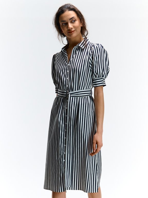 Ladies striped dress with belt | GATE