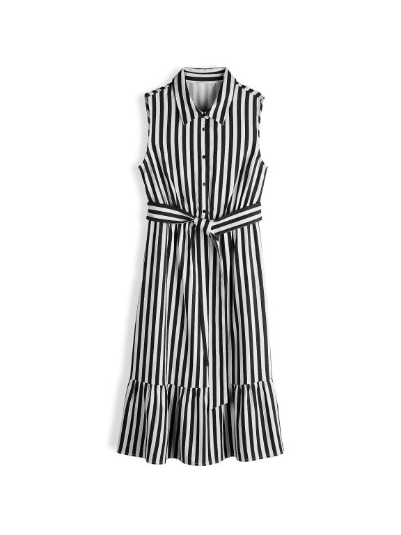 Striped linen blend dress with belt | GATE