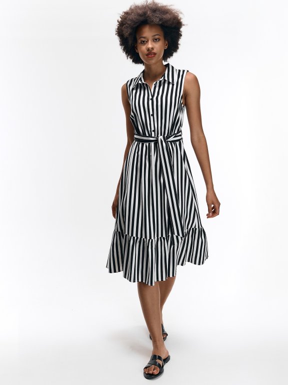 chinese dress ladies Roade Porto Blue Stripe Linen Midi Dress Organic Sustainable – The Fairnest main image 1