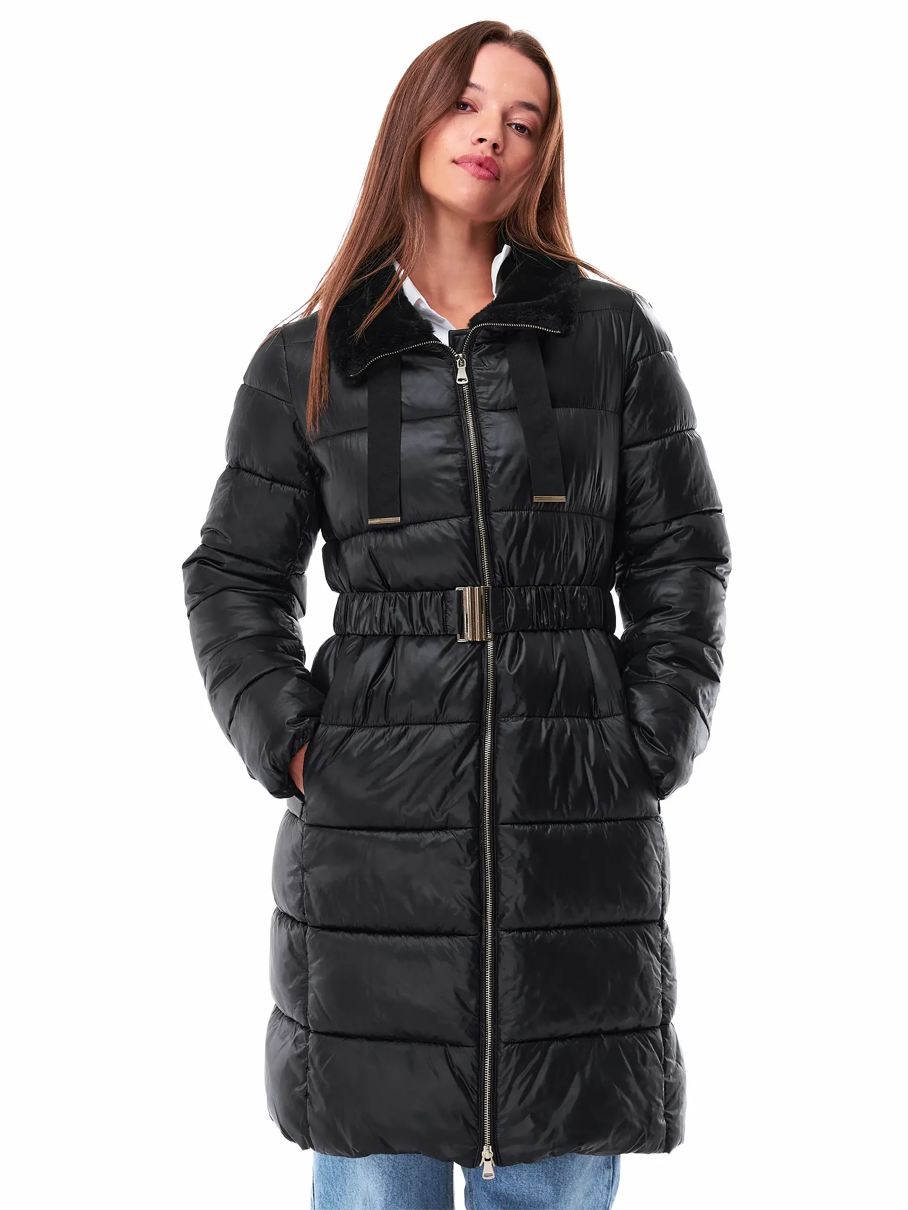 Laides Code Ladies winter jacket with fur and belt | GATE